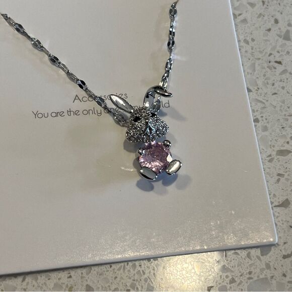 Silver and Pink Easter Bunny Pendant Necklace - Picture 8 of 10